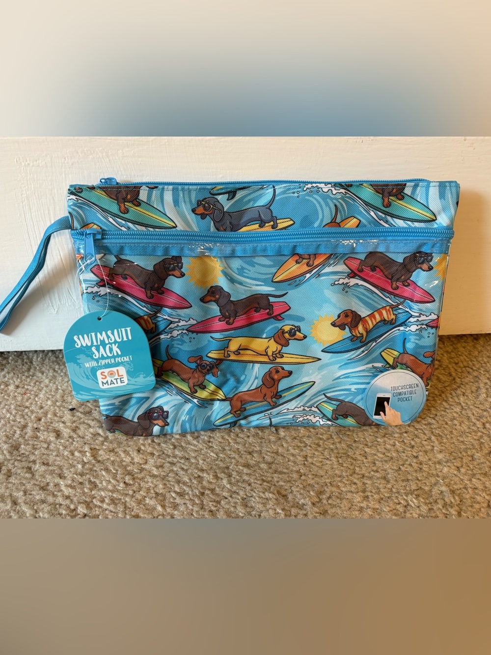 Solmate Blue Dachshund Surf Print Swimsuit Sack